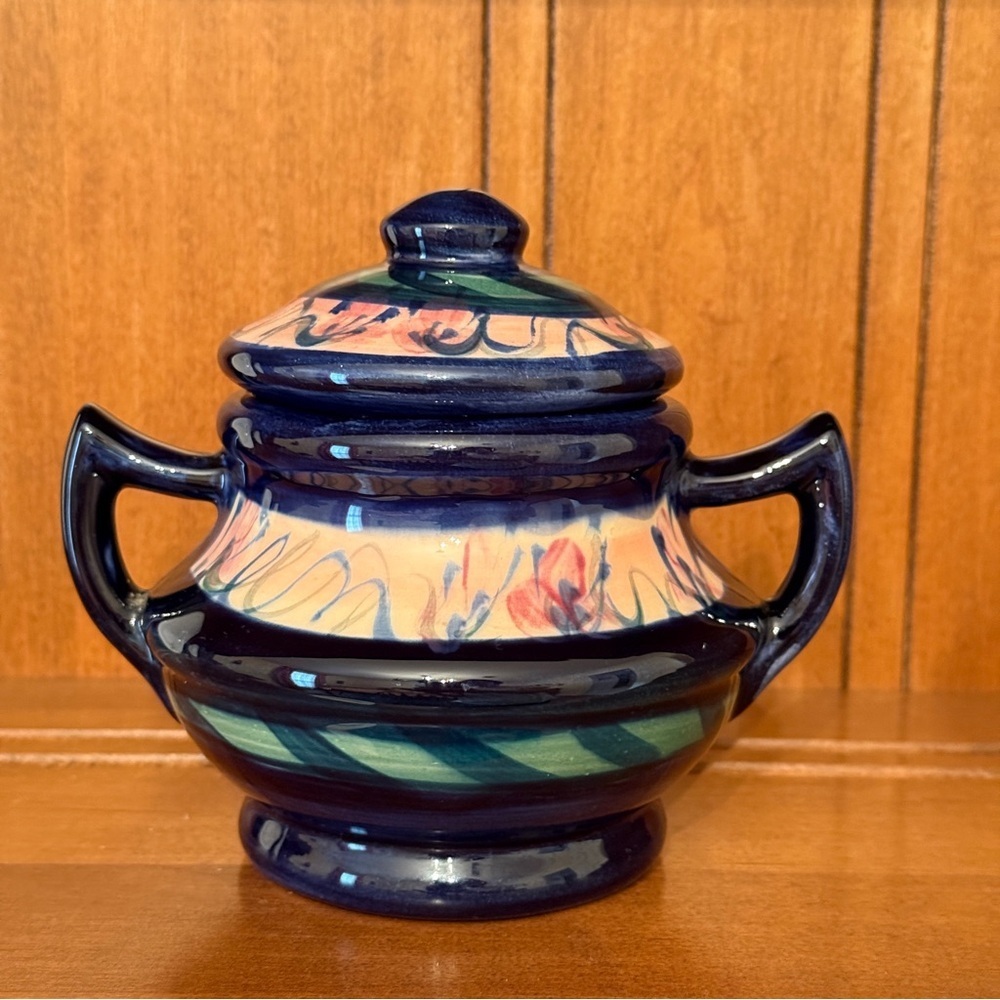 Gail Pittman Sugar Bowl Hand Painted Covered with Handles EUC - Picture 11 of 11